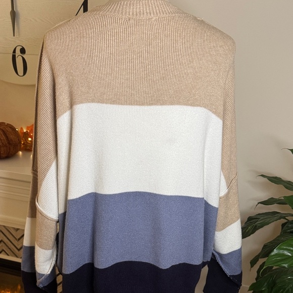 Eesome Tan, White, and Blue Striped Oversized Sweater - Picture 4 of 6